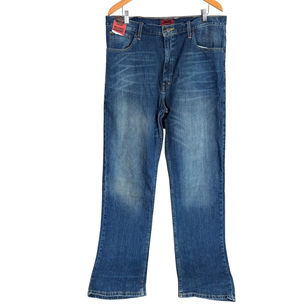 The Foundry Relaxed Straight Jeans Mens 38x36 Blue‎ Medium Vintage Wash Stretch